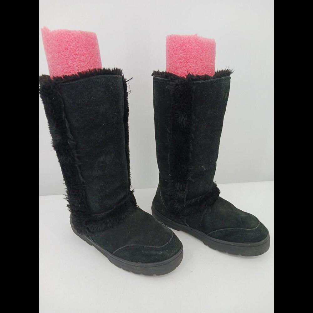Style & CO  Women Boot 6 Black Snow Boot Insulated Fur Trim Stacked Heel Low